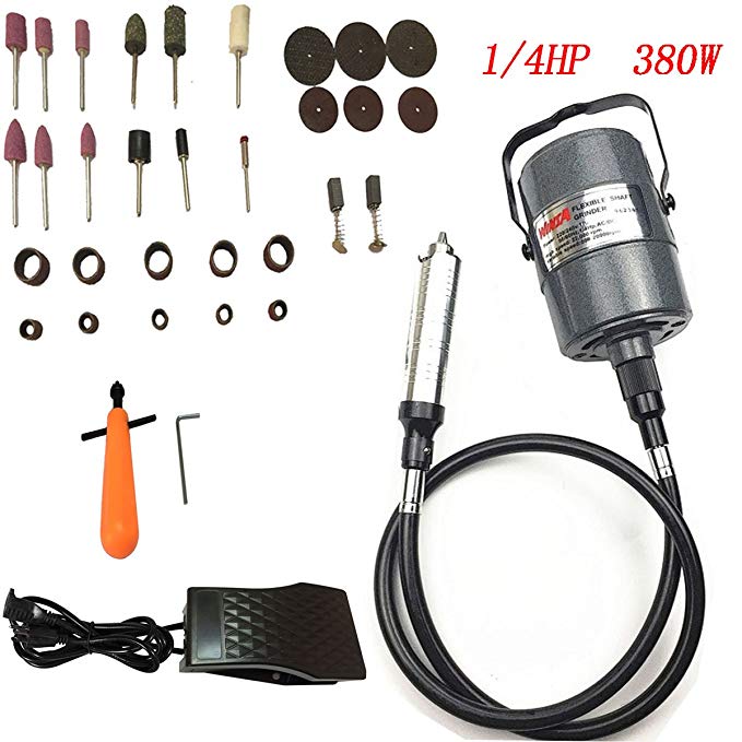 Go2Home Flex Shaft Grinder Carver Rotary Tool Hanging Electric, Multi-function Metalworking Tools, Foot Pedal Control, 30pcs, for carving, buffing, drilling, polishing, sanding, cutting, cleaning