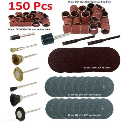 150 Pc Rotary Power Tool Set Fits Dremel 1/8 Shank Sanding Polish Accessory Bit by Rotary