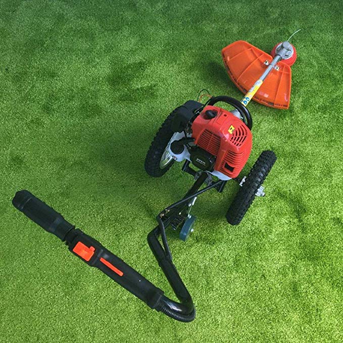 43CC Heavy Duty Wheeled Brush Cutter,2 Stroke 3 in 1 Gasoline Hand Push Wheeled Portable Cutter Saw Grass Trimmer